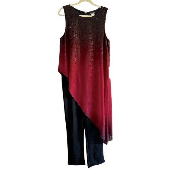 Venus Women’s Sheer overlay Jumpsuit red sparkly and black NEW size Large - Picture 3 of 17
